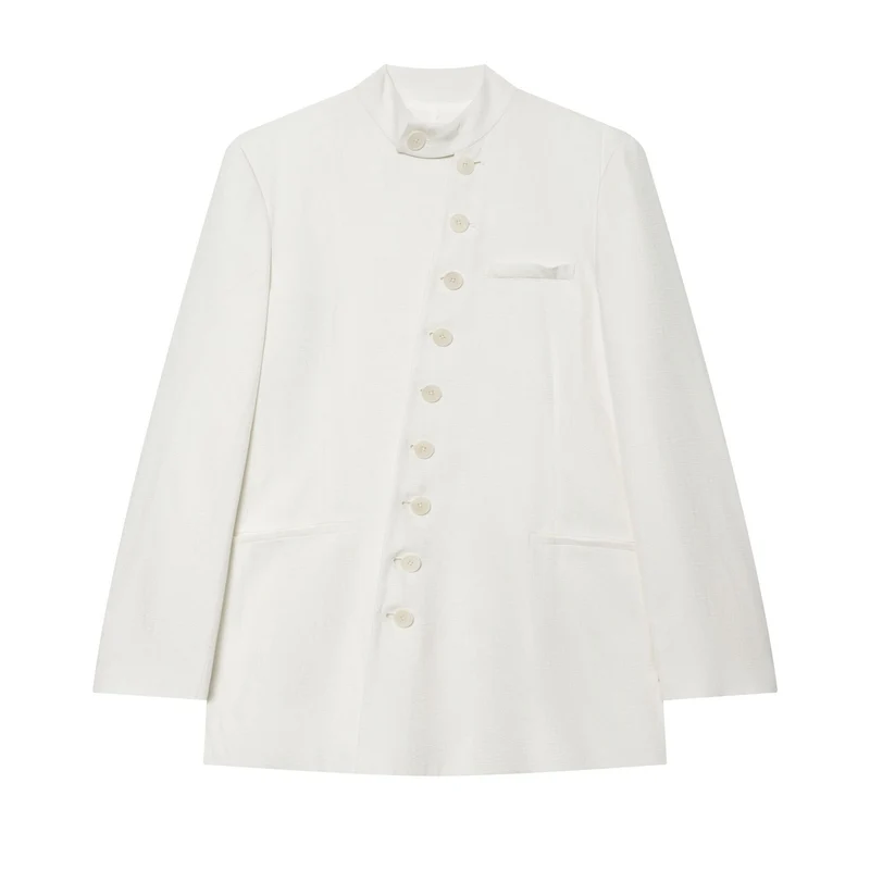 Damen Leichter Bouclé-Blazer mit Stehkragen und Knopfleiste Nord Taschen