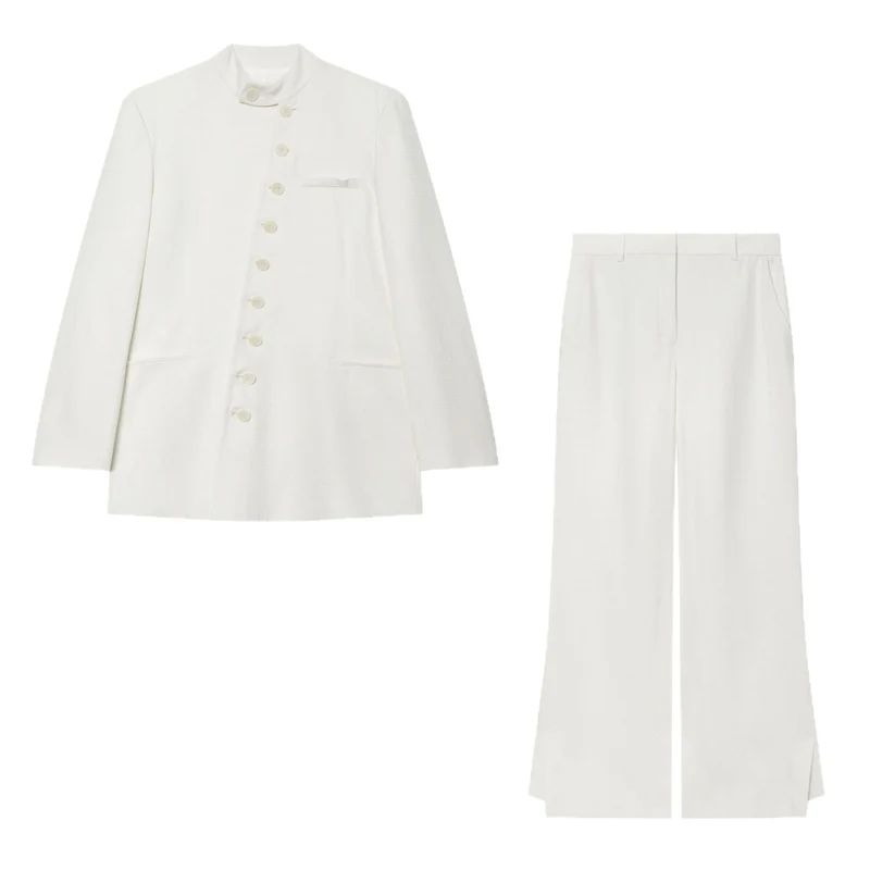 Damen Leichter Bouclé-Blazer mit Stehkragen und Knopfleiste Nord Taschen