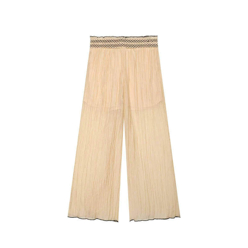 Damen Leichte plissierte Palazzo‑Hose mit Smokbund und weitem Bein Nord Taschen