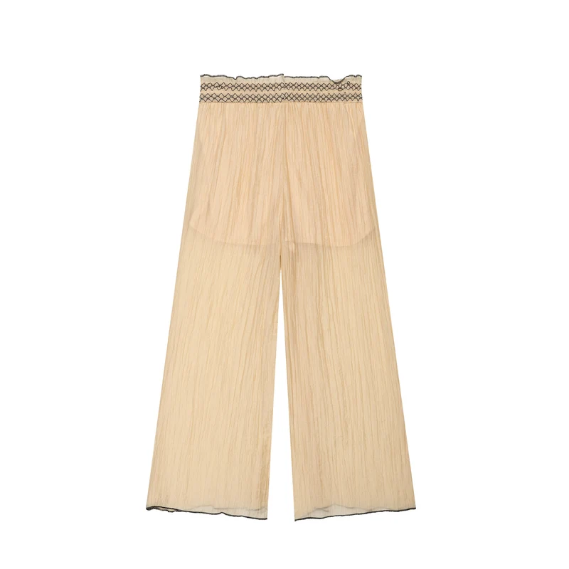 Damen Leichte plissierte Palazzo‑Hose mit Smokbund und weitem Bein Nord Taschen