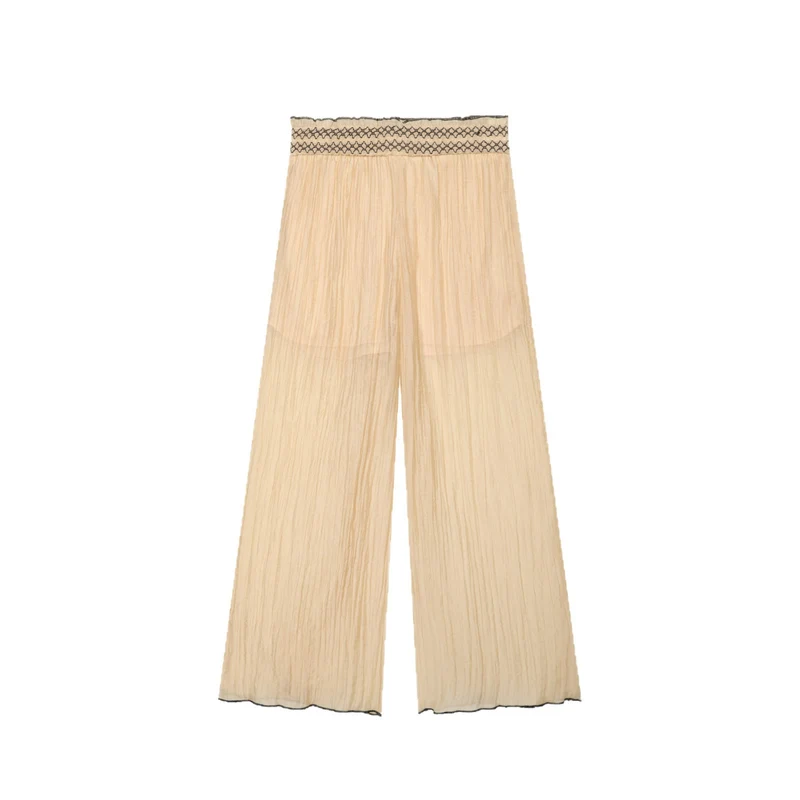 Damen Leichte plissierte Palazzo‑Hose mit Smokbund und weitem Bein Nord Taschen