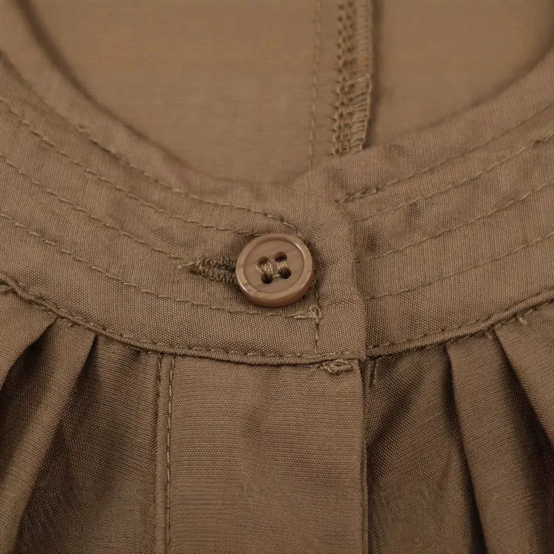 Damen Leichte Plissierte Blousonjacke mit Rundkragen, Ballonärmeln und gesmoktem Saum Nord Taschen