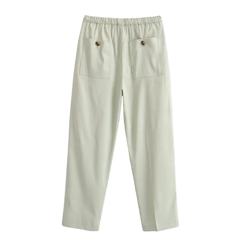 Damen Leichte Highwaist-Hose mit elastischem Bund und geradem Bein Nord Taschen