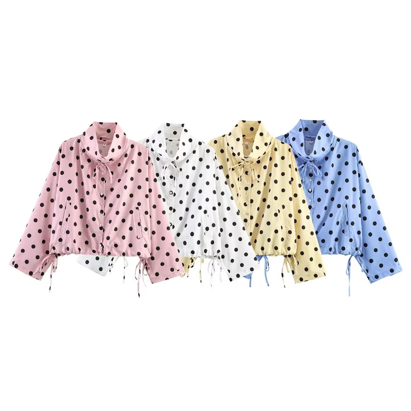 Damen Leichte Hemdbluse mit Polka‑Dot, femininem Puffärmel und durchgehender Knopfleiste Nord Taschen