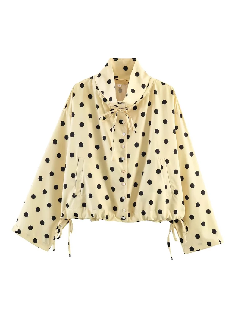 Damen Leichte Hemdbluse mit Polka‑Dot, femininem Puffärmel und durchgehender Knopfleiste Nord Taschen