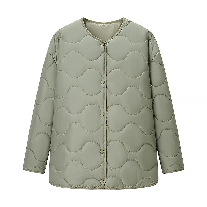 Damen Leichte gesteppte Jacke mit Rundhalsausschnitt, Steppwellen und Druckknöpfen Nord Taschen