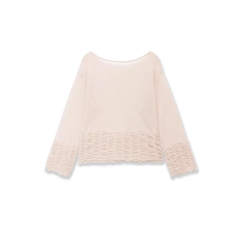 Damen Leichte Feinstrick-Bluse mit weitem Boat‑Ausschnitt und gerafftem Saum Nord Taschen