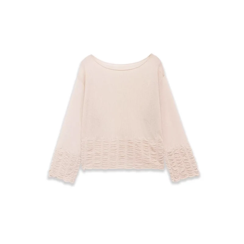 Damen Leichte Feinstrick-Bluse mit weitem Boat‑Ausschnitt und gerafftem Saum Nord Taschen