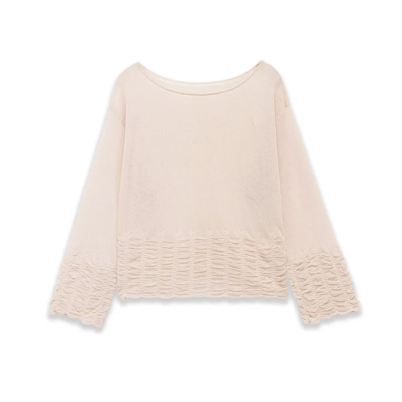 Damen Leichte Feinstrick-Bluse mit weitem Boat‑Ausschnitt und gerafftem Saum Nord Taschen