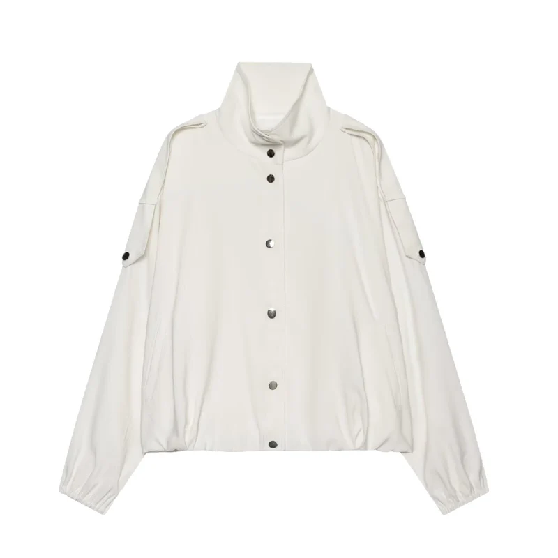 Damen Leichte Cropped-Windjacke im Boxy‑Schnitt mit hohem Funnelkragen und Ärmel-Pattentaschen Nord Taschen