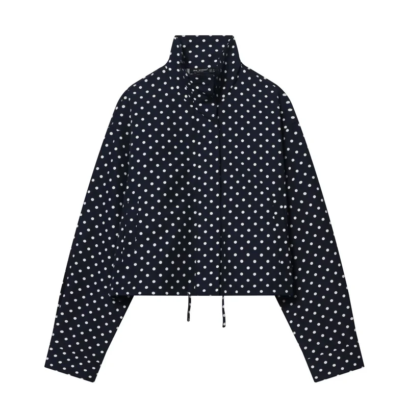 Damen Leichte Cropped-Übergangsjacke mit Stehkragen, Pünktchenprint und Tunnelzug Nord Taschen