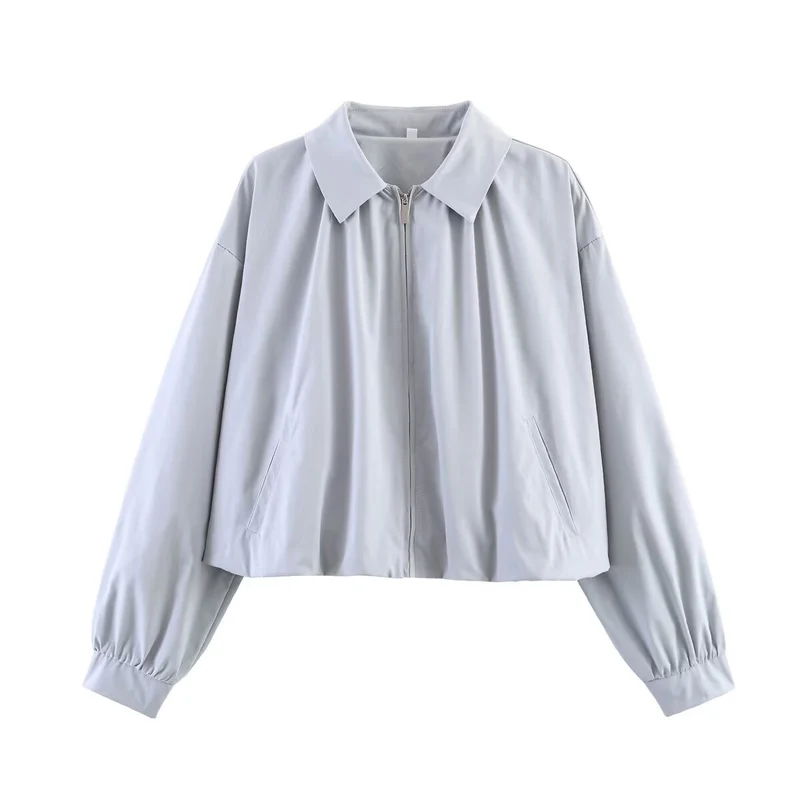 Damen Leichte Cropped‑Übergangsjacke mit Hemdkragen, Reißverschluss und elastischen Bündchen Nord Taschen
