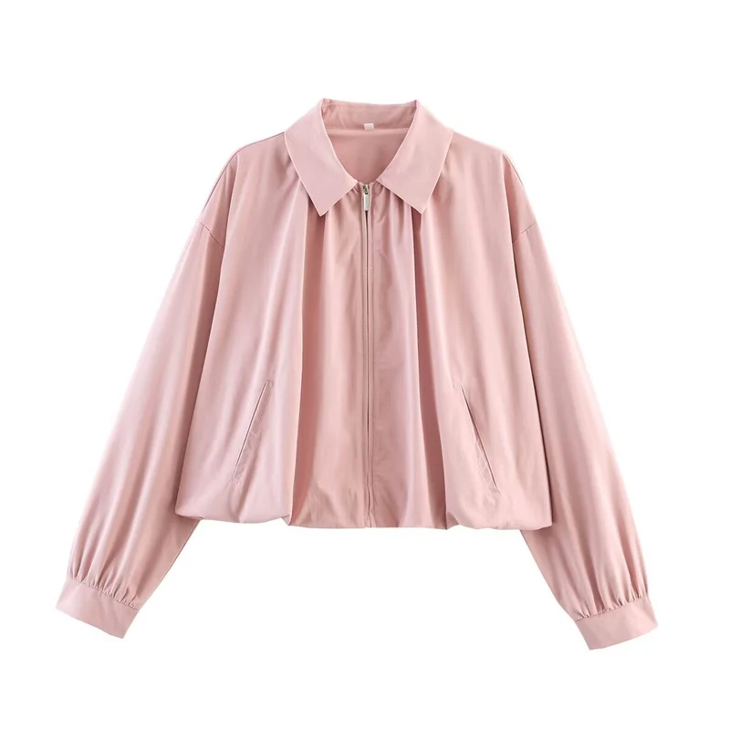 Damen Leichte Cropped‑Übergangsjacke mit Hemdkragen, Reißverschluss und elastischen Bündchen Nord Taschen