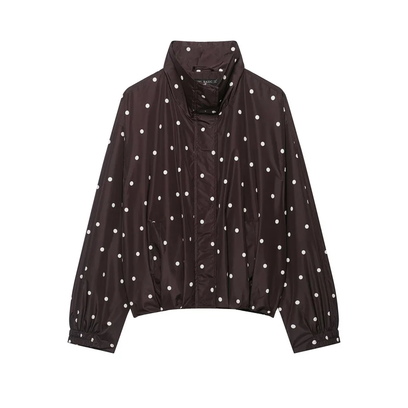 Damen Leichte Cropped-Regenjacke mit Stehkragen, Druckknopfleiste und Polka‑Dot-Design Nord Taschen