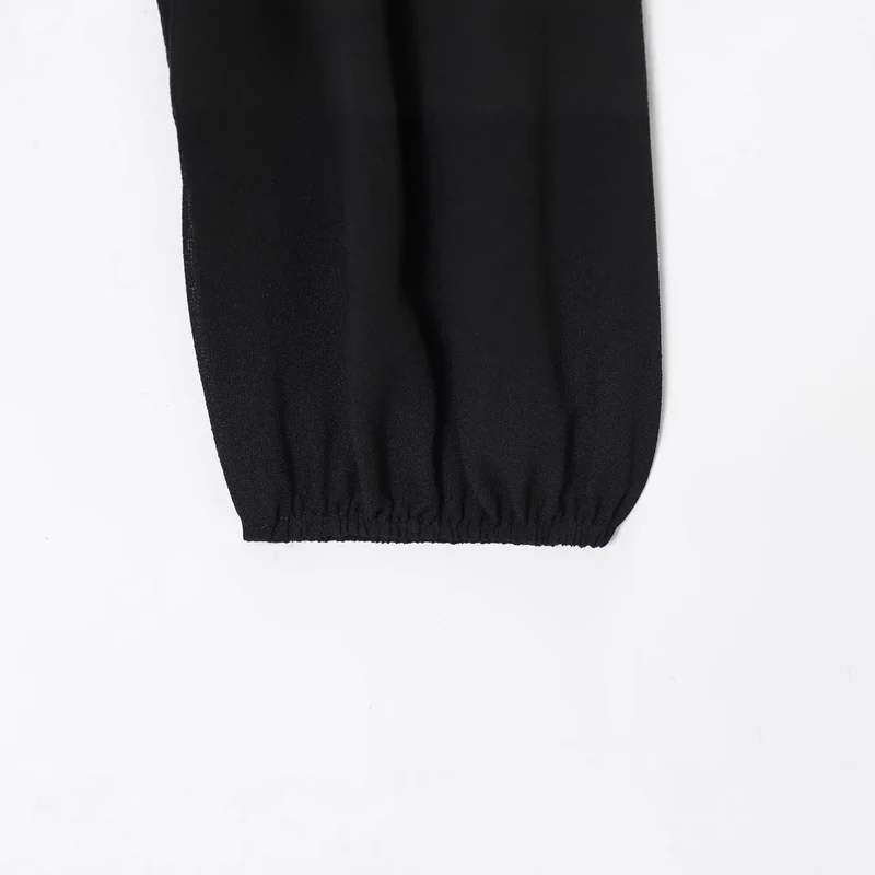 Damen Leichte Chiffon-Cropped-Bluse mit Rüschenkragen und Taillenbändern Nord Taschen