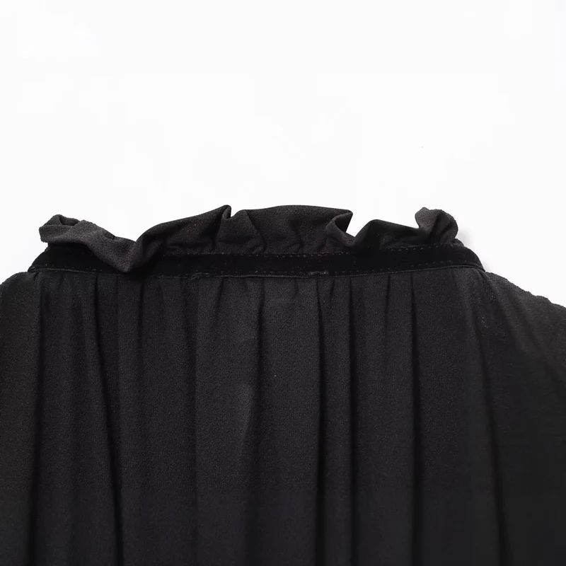 Damen Leichte Chiffon-Cropped-Bluse mit Rüschenkragen und Taillenbändern Nord Taschen