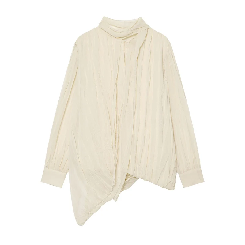 Damen Leichte Bluse in Knitteroptik mit Schluppe und gedrehtem Saum Nord Taschen
