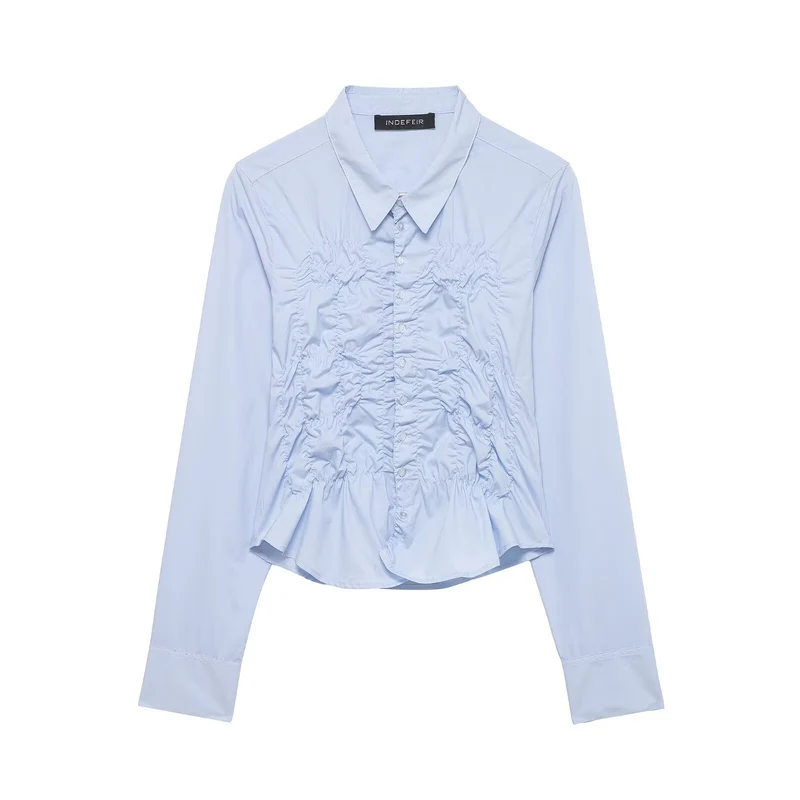 Damen leicht taillierte Hemdbluse mit Raffung und Volant-Peplum Nord Taschen