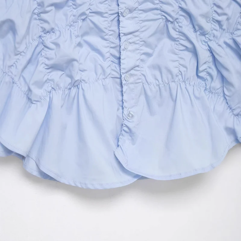 Damen leicht taillierte Hemdbluse mit Raffung und Volant-Peplum Nord Taschen