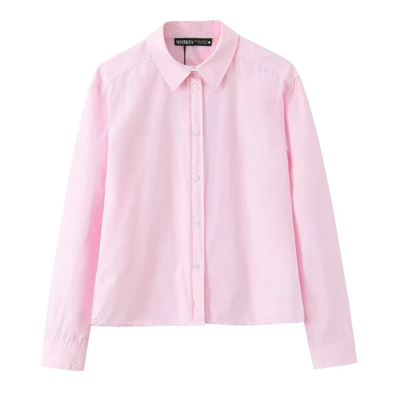 Damen Legere Baumwollbluse mit kastiger Kurzform und klassischem Hemdkragen Nord Taschen