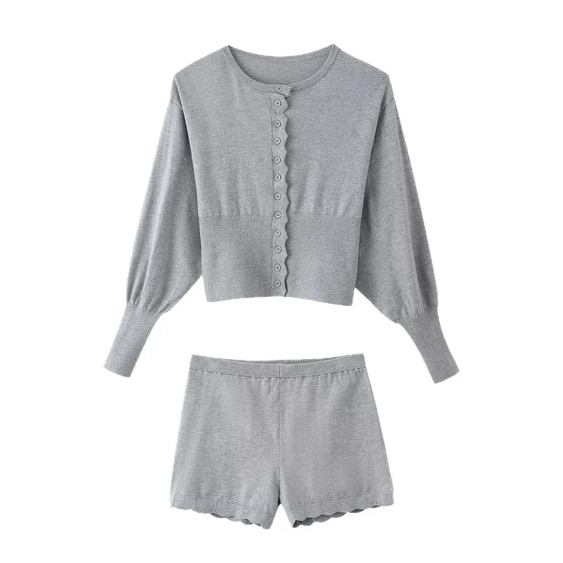 Damen Lässiges Zweiteiliges Lounge-Set mit Cropped-Sweatshirt und High-Waist-Shorts Nord Taschen