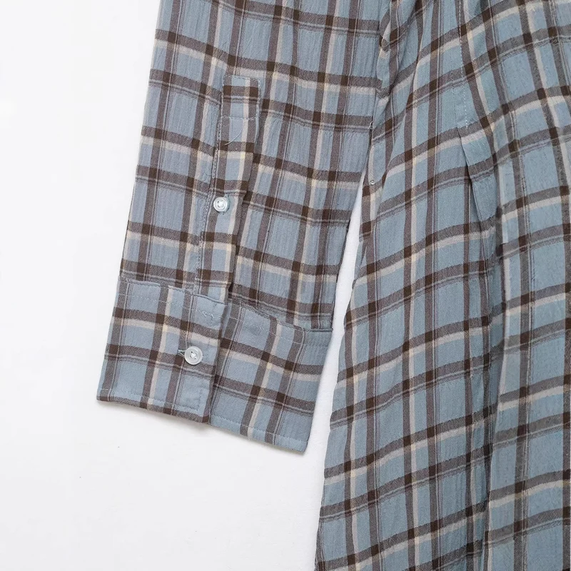 Damen Langes kariertes Hemdkleid mit durchgehender Knopfleiste und A‑Linien‑Silhouette Nord Taschen