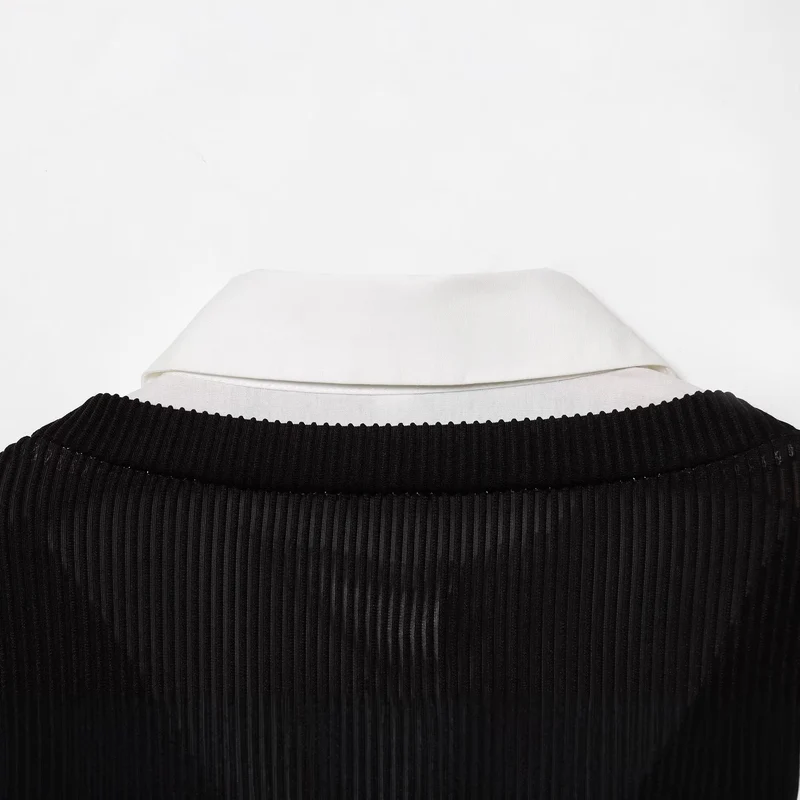 Damen Langes Hemdblusenkleid mit eingearbeiteter Strickweste Nord Taschen