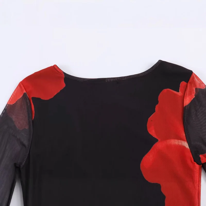 Damen Langes A-Linien‑Maxikleid mit Chiffon‑Overlay und großfloralem Druck Nord Taschen