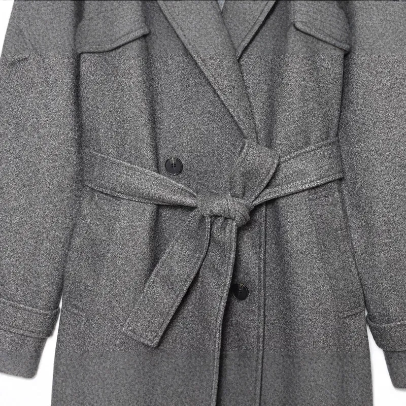 Damen Langer Woll-Trenchcoat mit Bindegürtel Nord Taschen