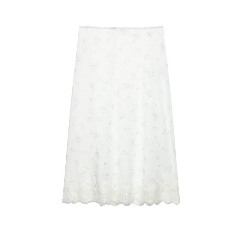Damen Langer Unterrock mit floraler Spitzenborte und feinem Stickmesh Nord Taschen