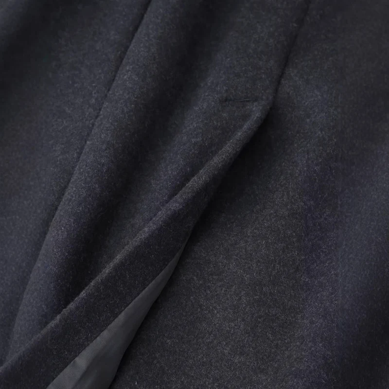 Damen Langer taillierter Wollmix-Mantel mit schmalem Schalkragen und Ein-Knopf-Verschluss Nord Taschen