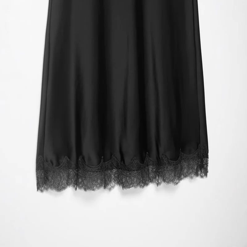 Damen Langer Satinrock mit feiner Spitze am Saum und leichter A-Linien-Silhouette Nord Taschen