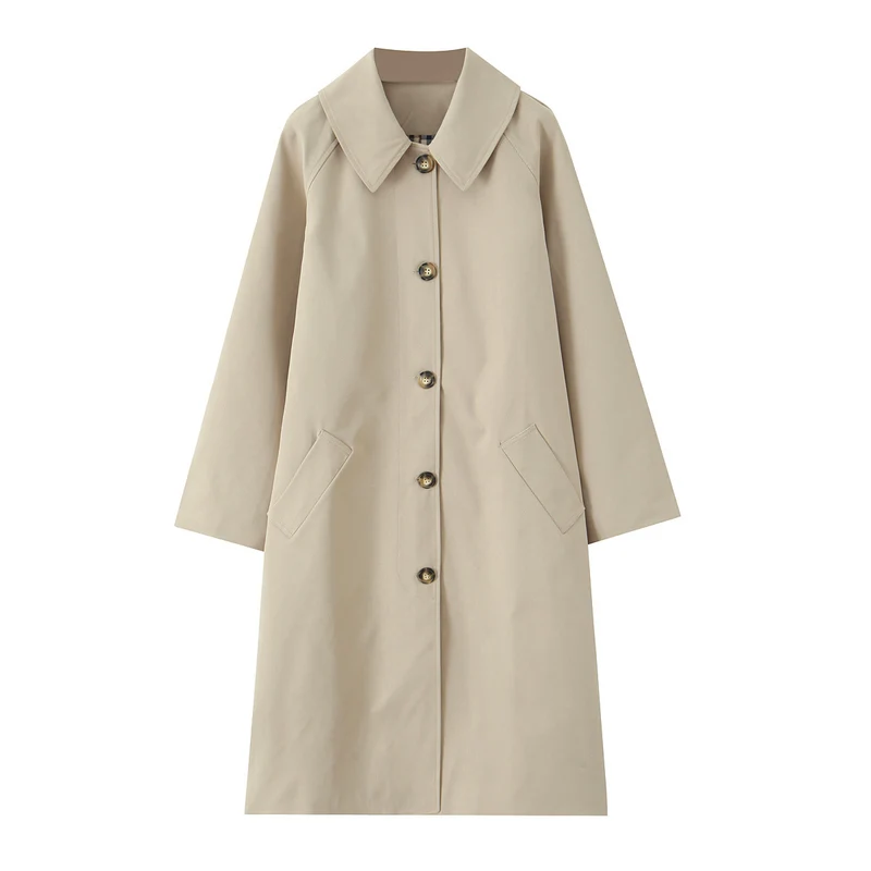 Damen Langer minimalistischer Trenchcoat mit weitem Kragen und gerader Silhouette Nord Taschen