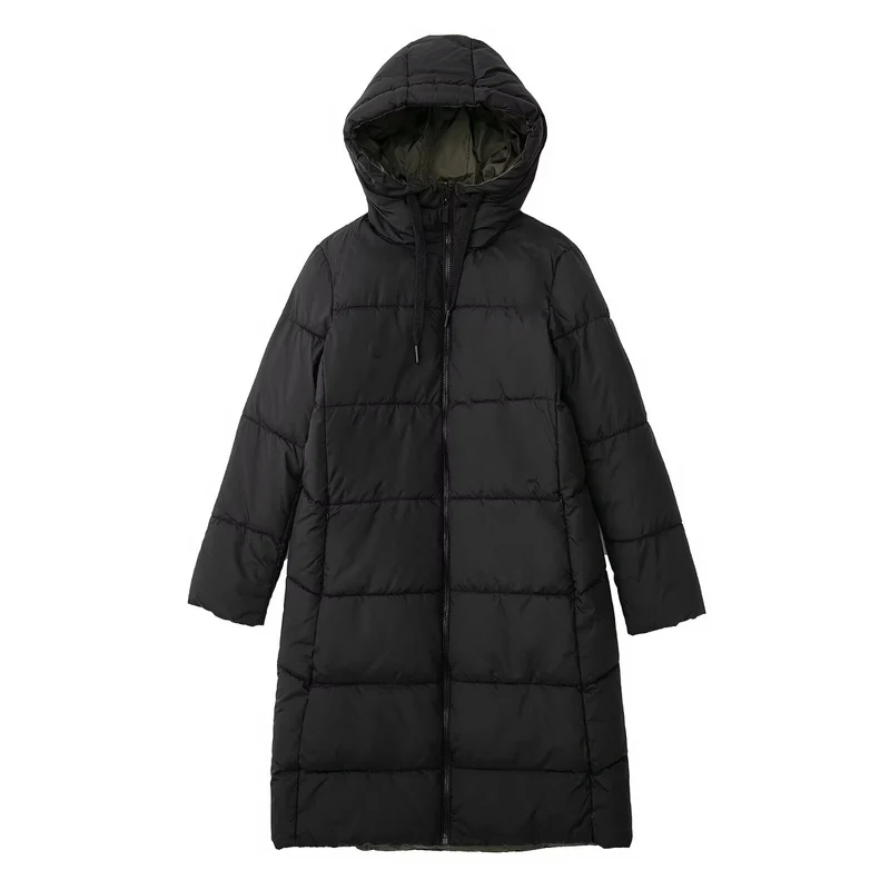 Damen langer gesteppter Winterparka mit Kapuze Nord Taschen