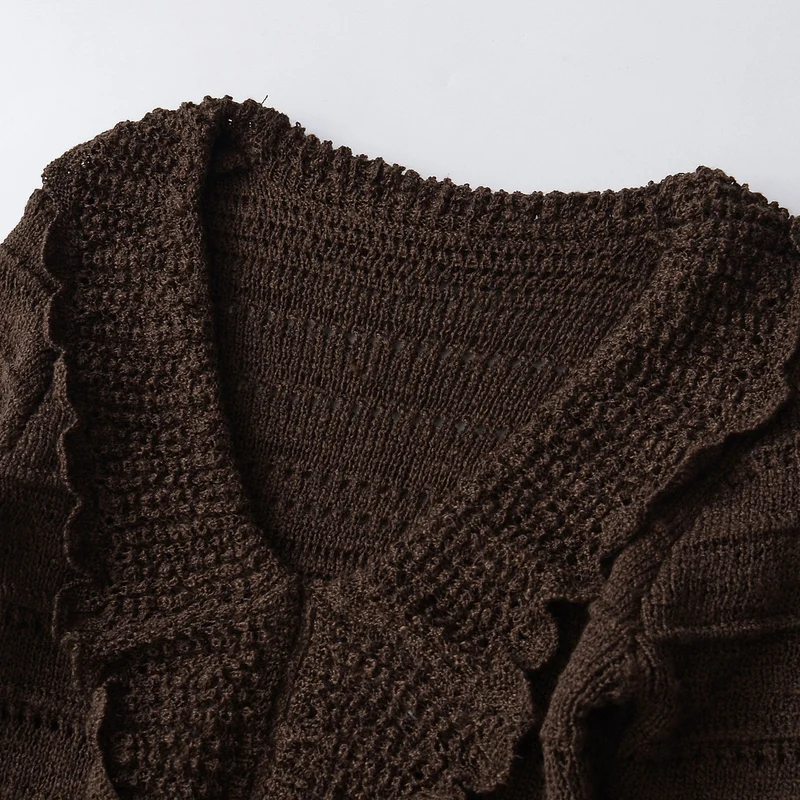 Damen Langer gehäkelter Cardigan mit geschwungenem Schalkragen Nord Taschen