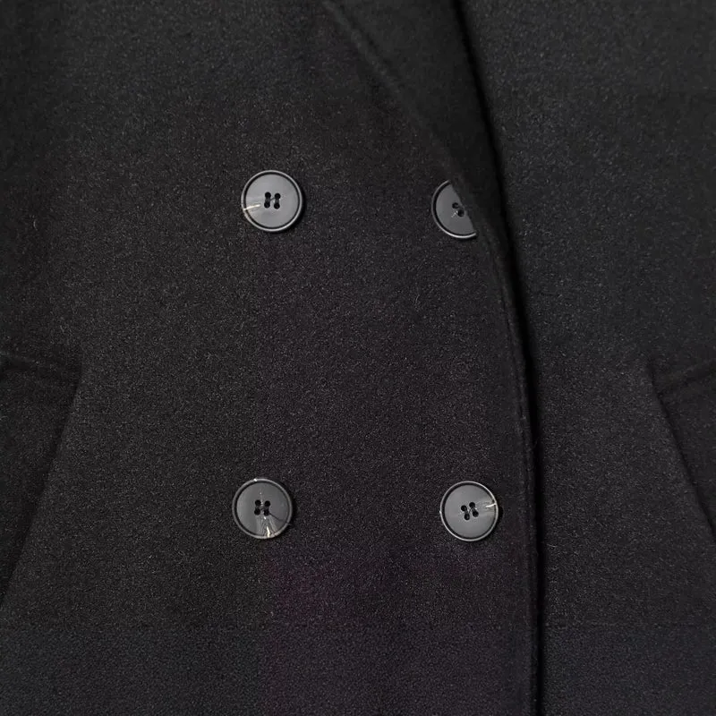 Damen Langer Doppelreihiger Mantel mit schmaler Taillierung und Schalkragen Nord Taschen