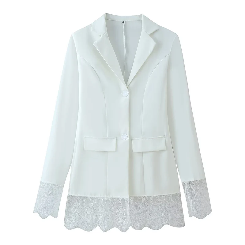 Damen Langblazer mit Spitzenbesatz an Saum und Manschetten, taillierter Schnitt Nord Taschen
