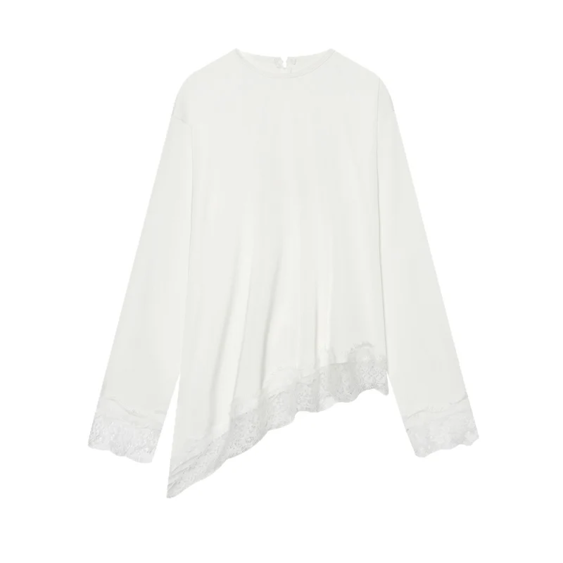 Damen Langarmshirt mit asymmetrischem Saum und Spitzenbesatz Nord Taschen
