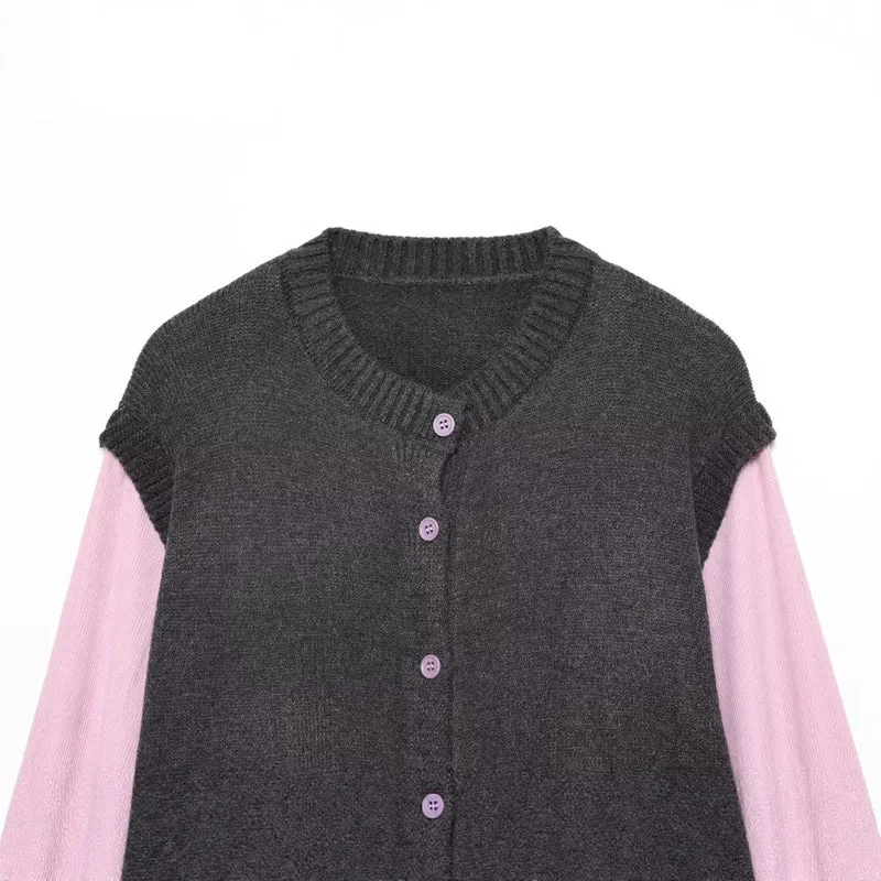 Damen Lagenlook-Strickcardigan mit gestreiftem Westeinsatz und Volumenärmeln Nord Taschen