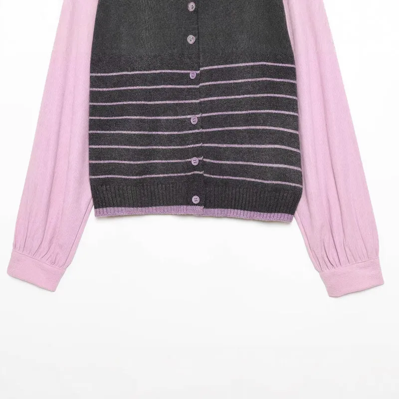Damen Lagenlook-Strickcardigan mit gestreiftem Westeinsatz und Volumenärmeln Nord Taschen