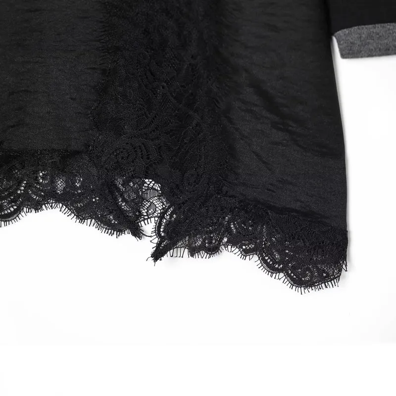 Damen Lagenlook-Longsleeve mit Satin-Slip-Einsatz und Spitzenbesatz Nord Taschen