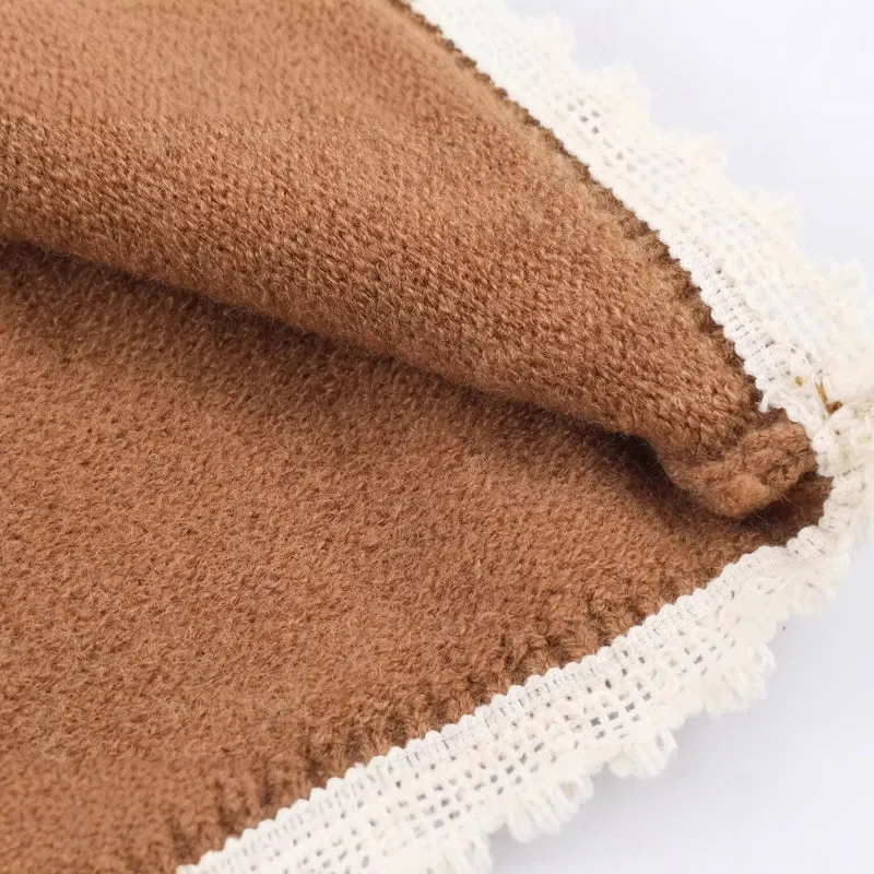 Damen Kuscheliger Oversize-Pullover mit Spitzeneinfassung Nord Taschen