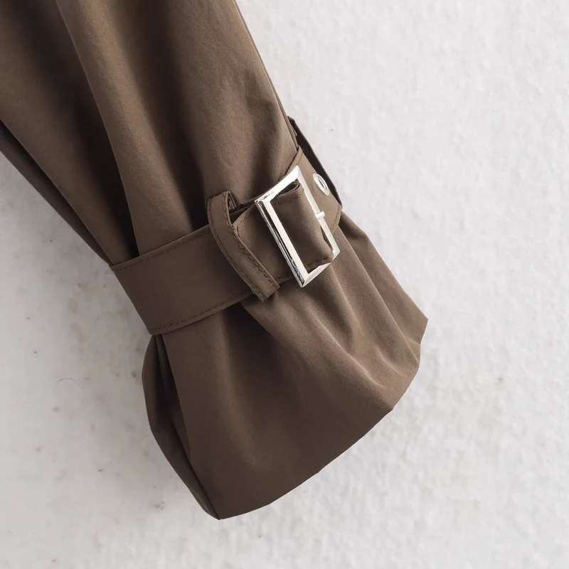 Damen Kurztrench mit hohem Stehkragen, doppelter Druckknopfleiste und Taillengürtel Nord Taschen