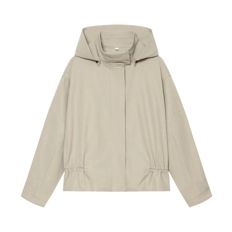 Damen Kurzparka mit Kapuze, Tunnelzugtaillierung und verdeckter Front Nord Taschen