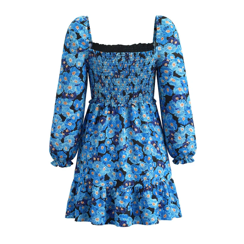 Damen Kurzkleid mit Carmen-Ausschnitt, Smokoberteil und Volantrock Nord Taschen