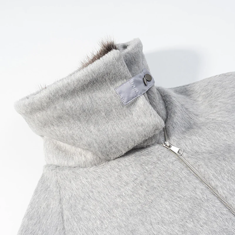 Damen Kurzjacke mit voluminösem Kunstfellkragen und Oversize-Schnitt Nord Taschen