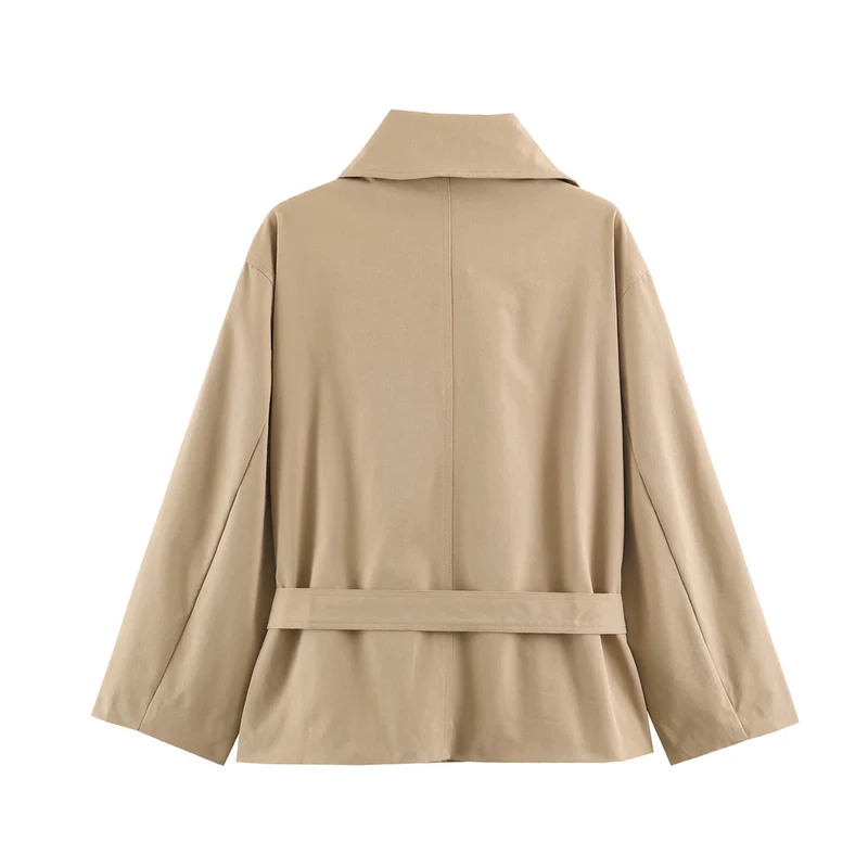 Damen Kurzjacke mit Taillengürtel, boxy Schnitt und breitem Hemdkragen Nord Taschen