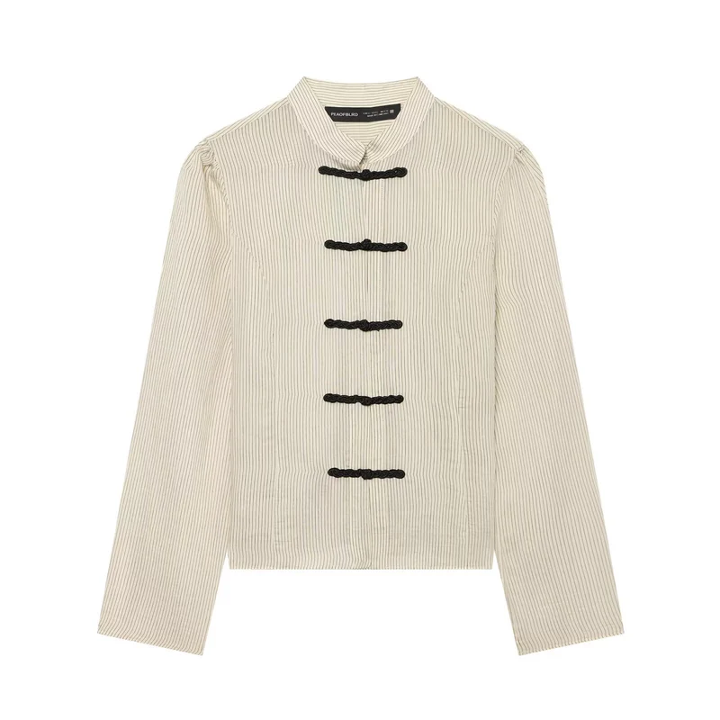Damen Kurzjacke mit Stehkragen, chinesischen Kordelverschlüssen und Nadelstreifen Nord Taschen