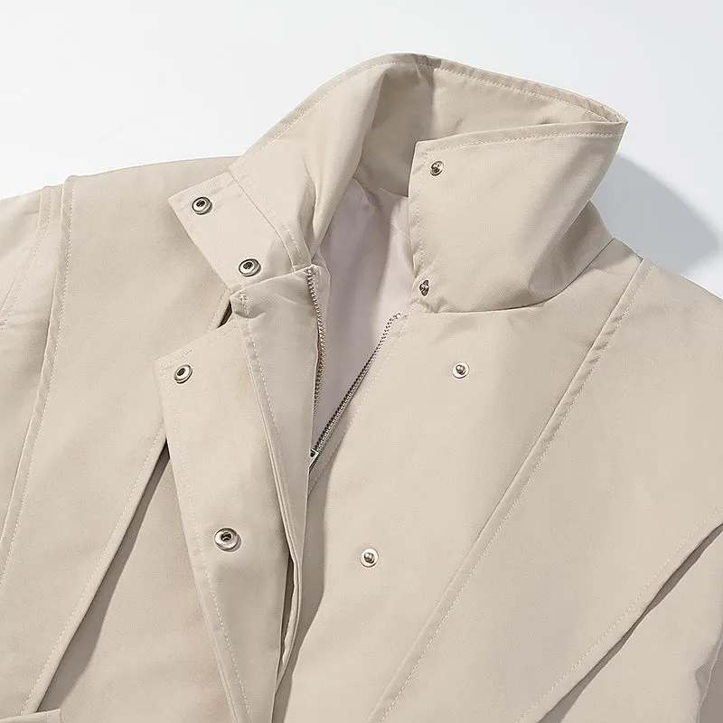 Damen Kurzjacke mit Cape-Schulter, Stehkragen und Taillengürtel Nord Taschen