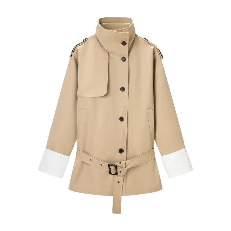 Damen Kurzjacke im Safari‑Stil mit Taillengürtel und übergroßen Manschetten Nord Taschen